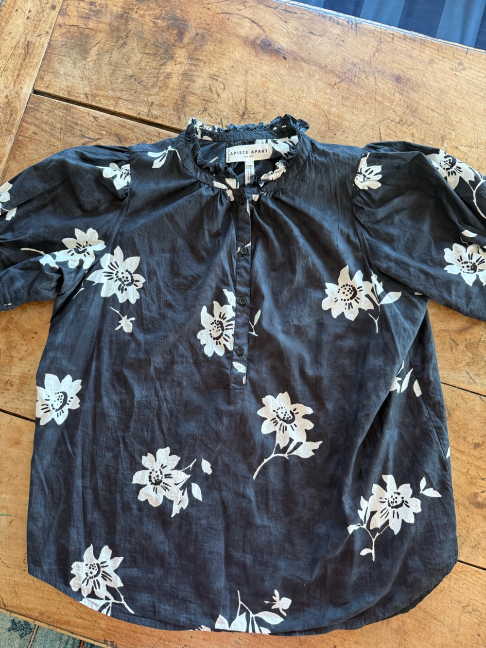 Apiece Apart Black Floral Button-Front Women's Top